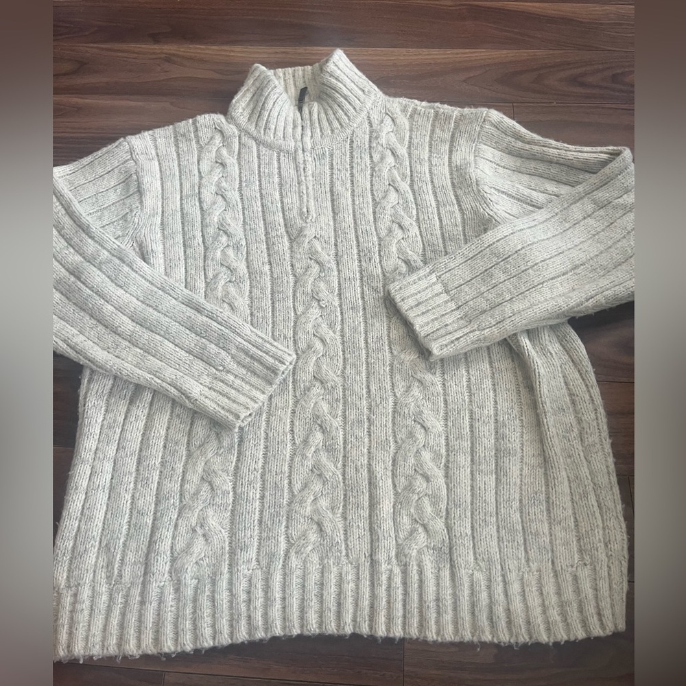 North West Coast quarter zip wool cotton blend grey white marl fishermancore XXL